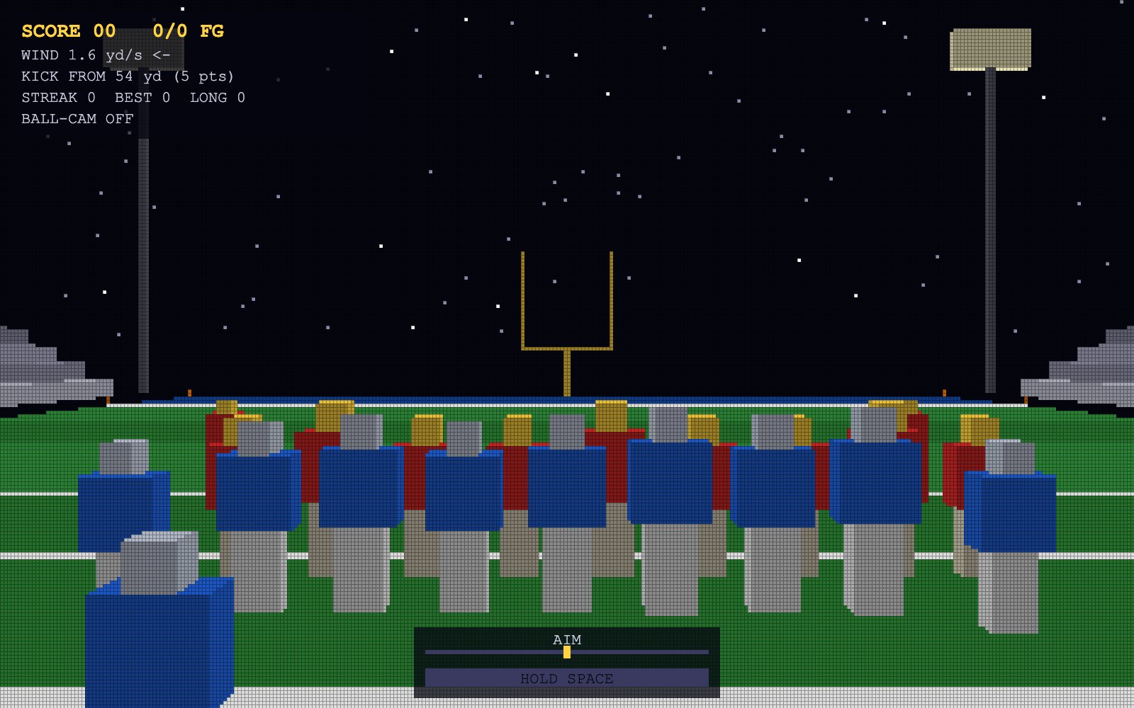 Level 3 filled triangle renderer: field goal unit, stands and goal posts at night on a 320x200 pixel grid